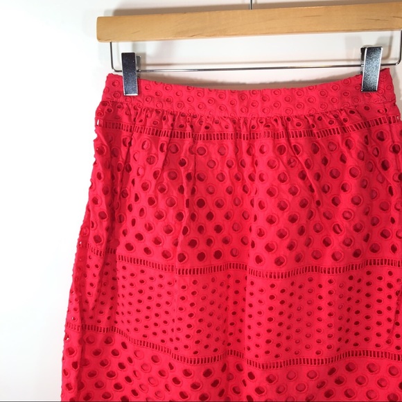 Loft Petites Eyelet Lace skirt 0 petites Red/Pink - Picture 4 of 7